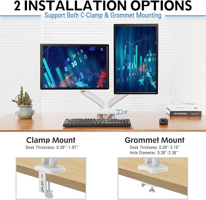 MOUNTUP Dual Monitor Stand for Desk, Pneumatic Monitor Arms for 2 Monitors Max - Image 5