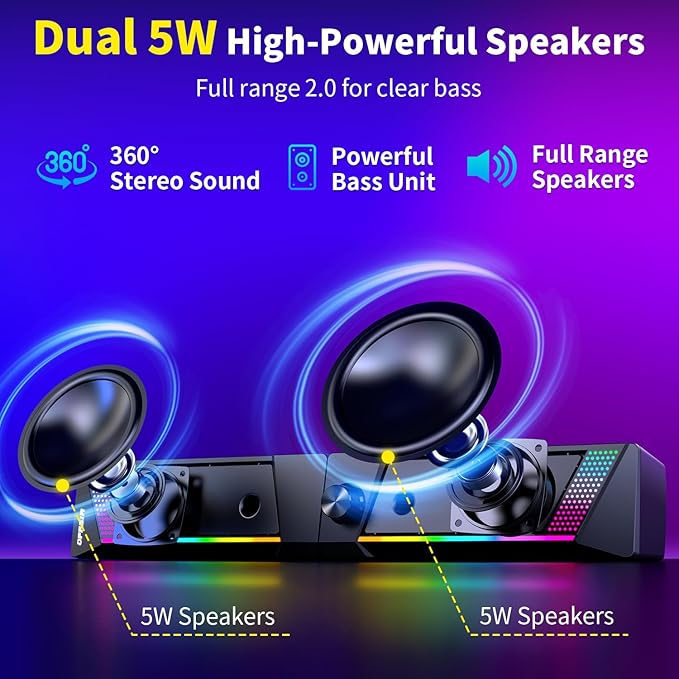Computer Speakers, 2 in 1 PC Speaker, Gaming Speakers - Image 3