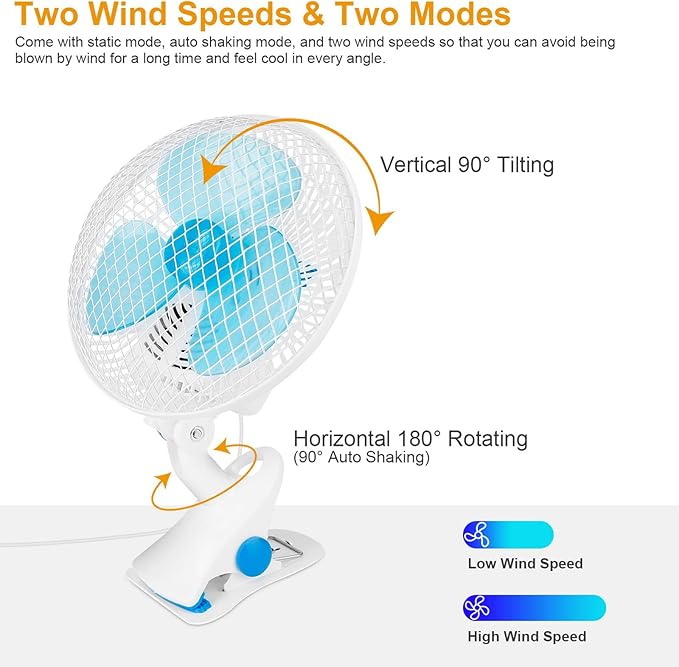 8-Inch Clip on Fan, 2 Speed Convertible Desk Fan - Image 4