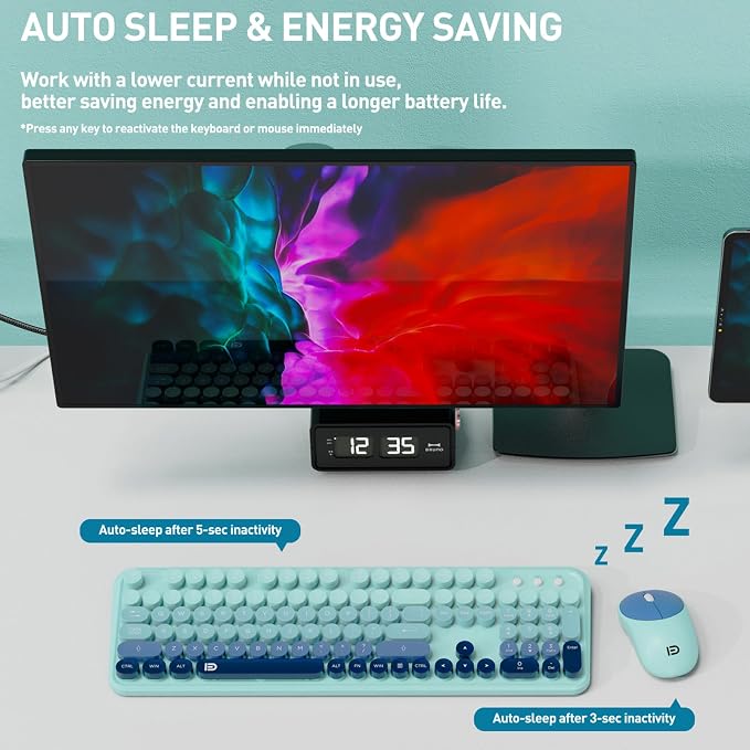 Wireless Keyboard and Mouse Set, 104 Round Keys Full-Size Cute Colorful - Image 4