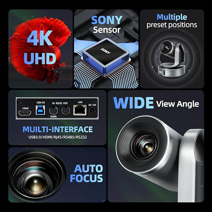 4K Conference Room Camera, PTZ Camera 20X Optical Zoom - Image 3