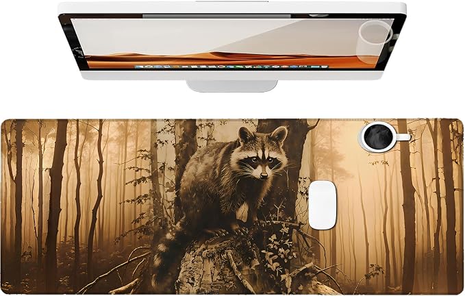 Mysterious Raccoon Gaming Mouse Pad, Large Office Desk Mat, Anti-Slip Rubber by Unknown