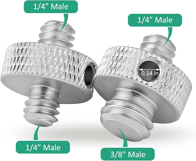 Camera Mount Screw 1/4" Male to 1/4" Male & 1/4" to 3/8" Tripod Screw Adapter - Image 2