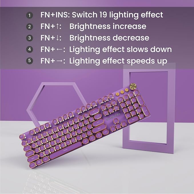 EWEADN V20 Typewriter Keyboard Wireless, 104 Keys Typewriter Style Mechanical - Image 6