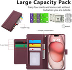 Compatible with iPhone 16 Pro Wallet Phone Case-PU Leather Magnetic Flip Cover - Image 9