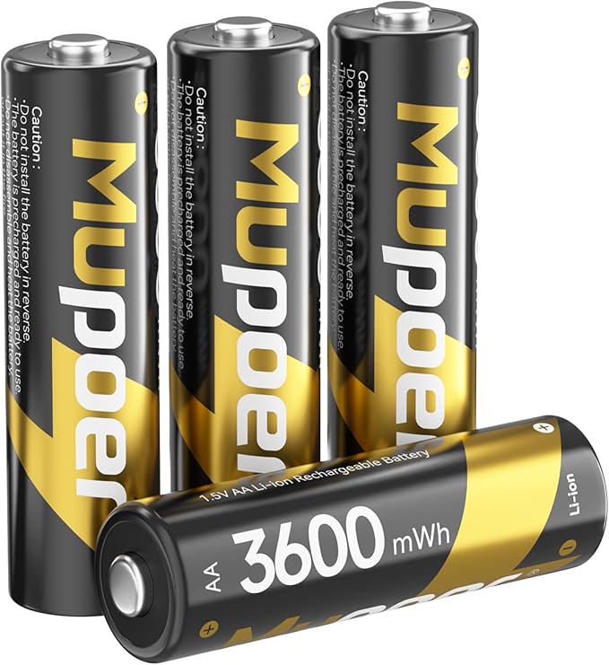 Mupoer Rechargeable AA Batteries 4 Count, Lithium Batteries Aa 1.5V 3600mWh by Mupoer