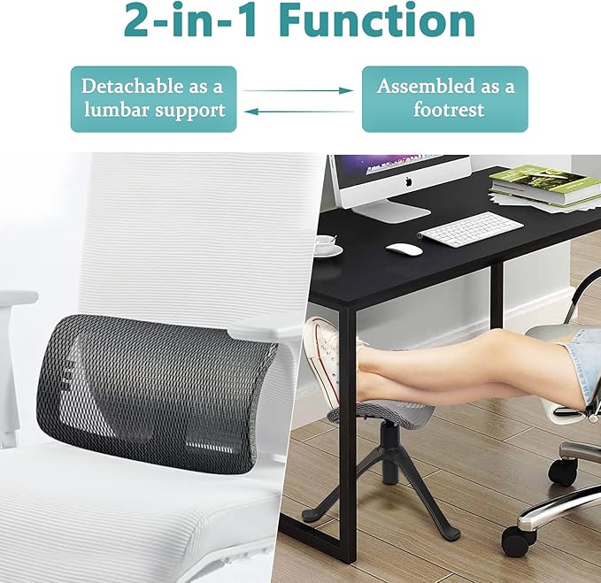 Footrest for Desk Adjustable Height 2-in-1 Function Rotatable Ergonomic Under - Image 4