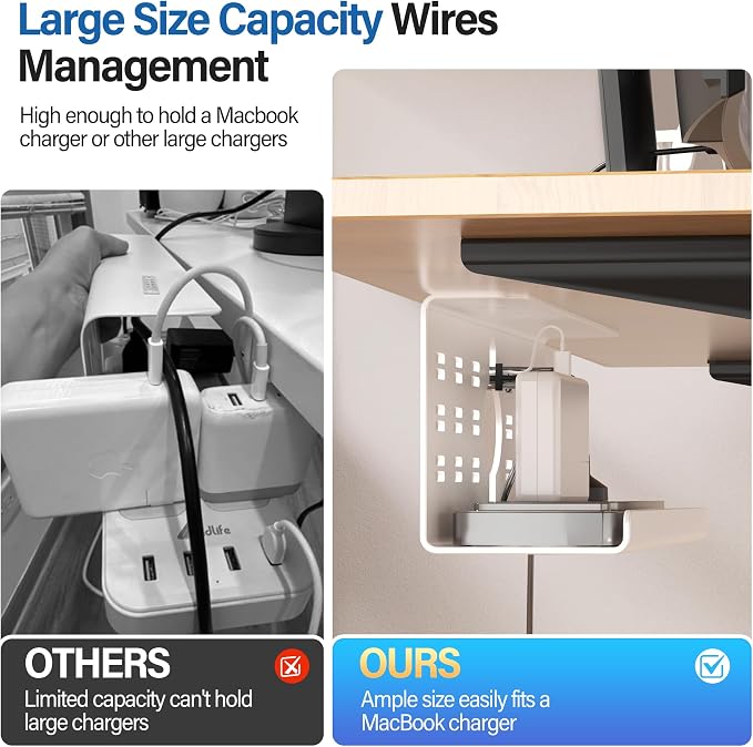2 Pack Cable Management Under Desk White, Cinati 32" Large Cable Management Tray - Image 2