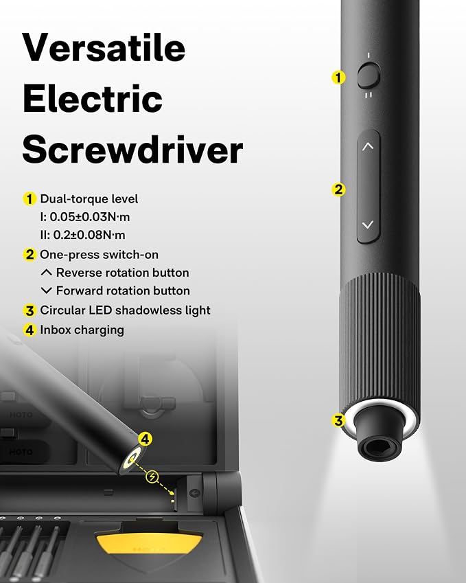 HOTO Precision Screwdriver Set, 110° Upright Workpad, Mini Electric Screwdriver - Image 4