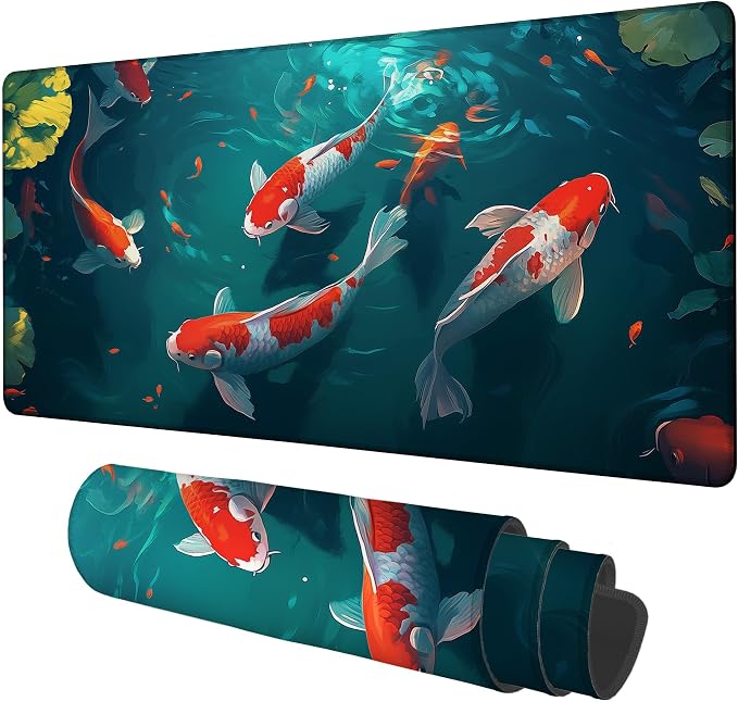 Large Mouse Pad Koi Fish Gaming Desk Pad Computer Keyboard Non-Slip Waterproof by Unknown