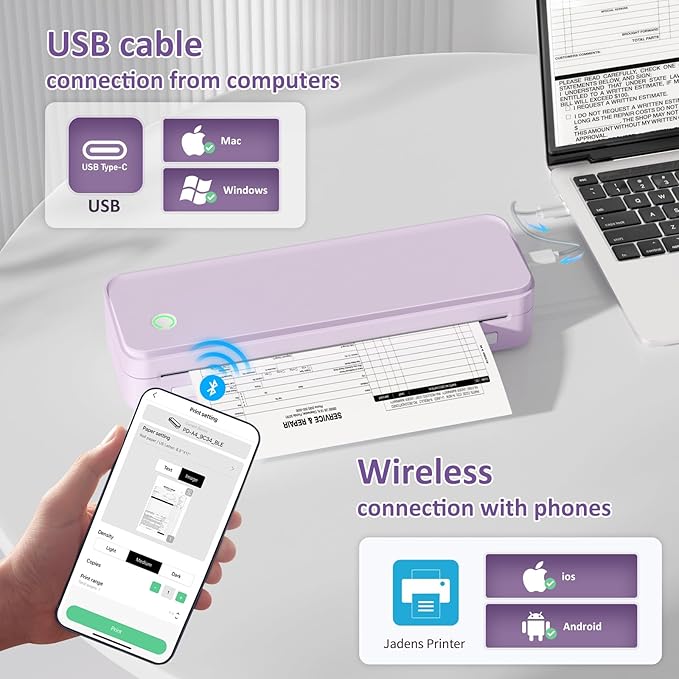 Inkless Portable Printer for Travel, Wireless Thermal Printer Supports 8.5 x 11 - Image 2