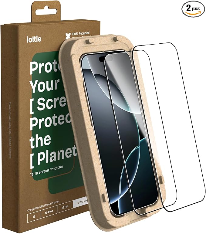 iOttie Terra iPhone 16 Pro Max Tempered Glass Screen Protector Military Grade by iOttie