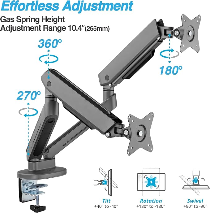 AVLT Dual 27”-43” RGB Gaming Monitor Arm Desk Mount Built-in 20 Lighting Modes - Image 3