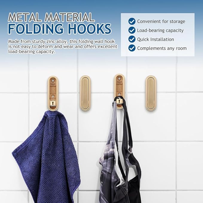 4PCS Gold Foldable Wall Hooks, Metal Folding Hooks Wall Mount, Easy Installation - Image 5