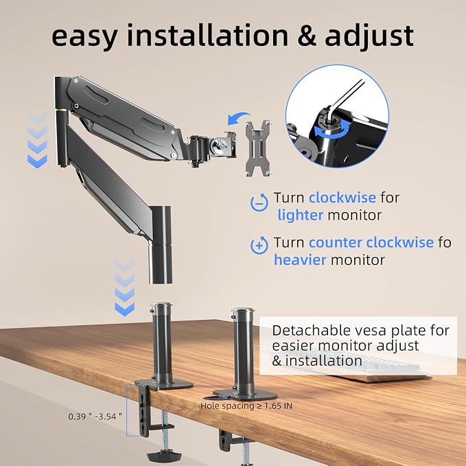 Pholiten Premium Aluminum Heavy Duty Monitor Arm，Ultrawide Monitor Arm - Image 4