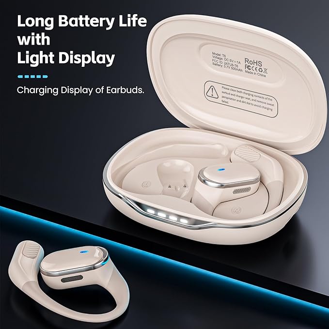TRAUSI Open Ear Wireless Earbuds Bluetooth Headphones, 80H Playtime Stereo Ear - Image 3