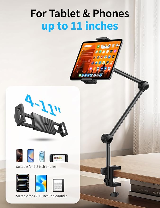 OMOTON Tablet Stand Mount for Desk, Adjustable Phone Holder for Bed - Image 3