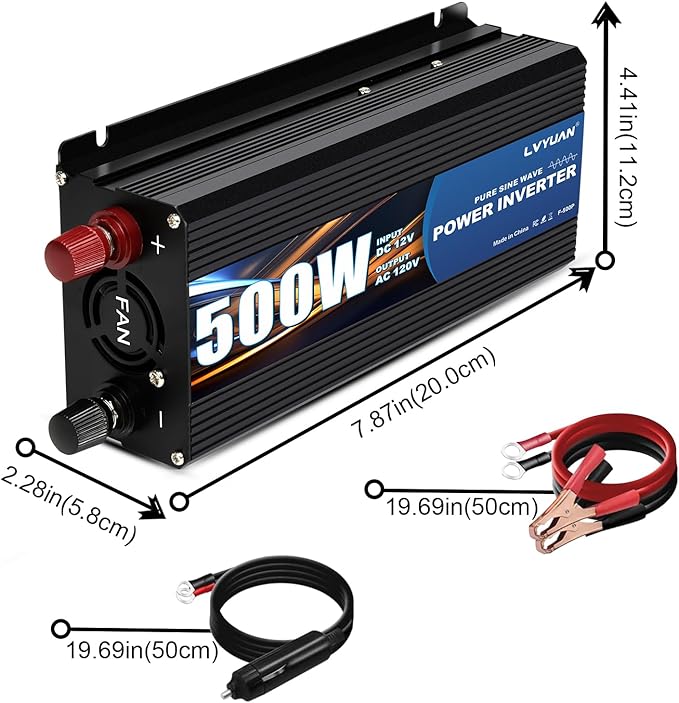 LVYUAN 500 Watt Pure Sine Wave Power Inverter 12V to 110V/120V DC to AC - Image 3