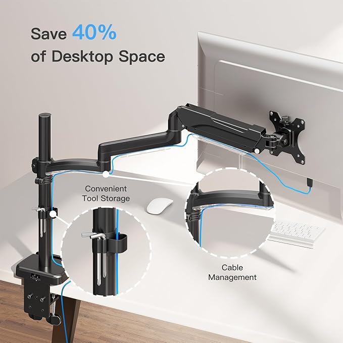 MOUNTUP 27 inch Extra Long Monitor Arm, Single Desk Mount - Image 5