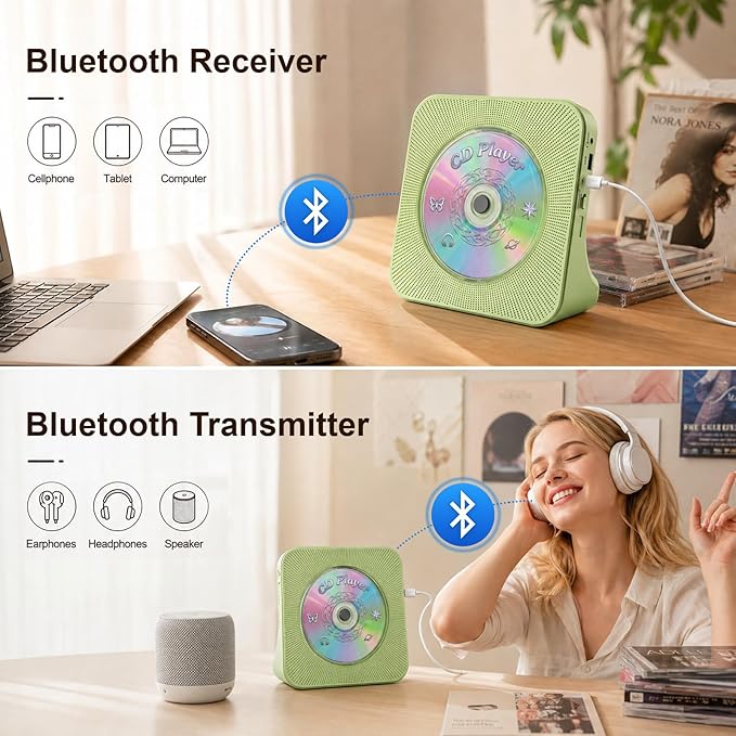 Gueray CD Player Portable Bluetooth Desktop CD Player - Image 3