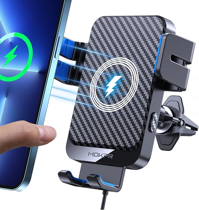 Wireless Car Charger, MOKPR 15W Fast Charging Auto-Clamping Phone Mount Air by MOKPR
