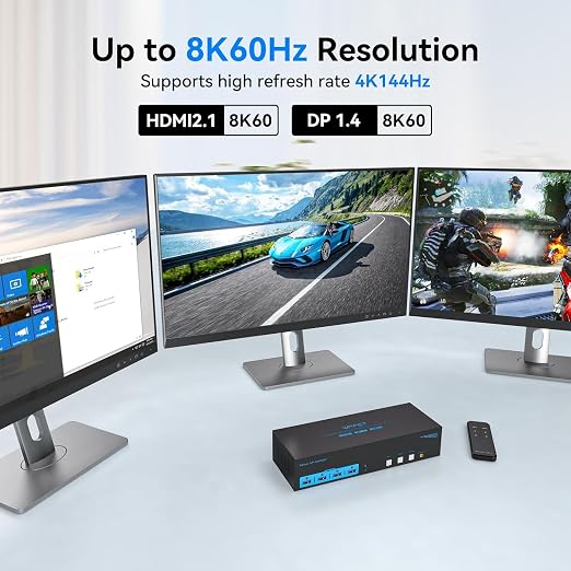 4K144Hz HDMI + 2 Displayport KVM Switch 3 Monitors 3 Computers 8K USB 3.0 KVM - Image 6