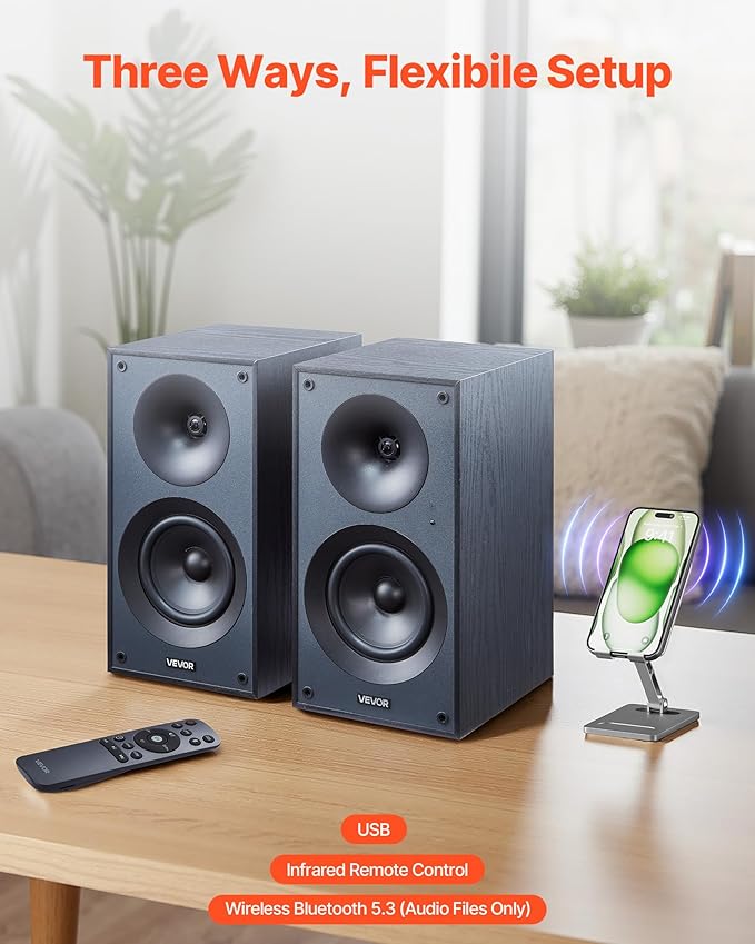 VEVOR Powered Bookshelf Speakers, 25W x 2, Active Studio Monitor Speaker - Image 3