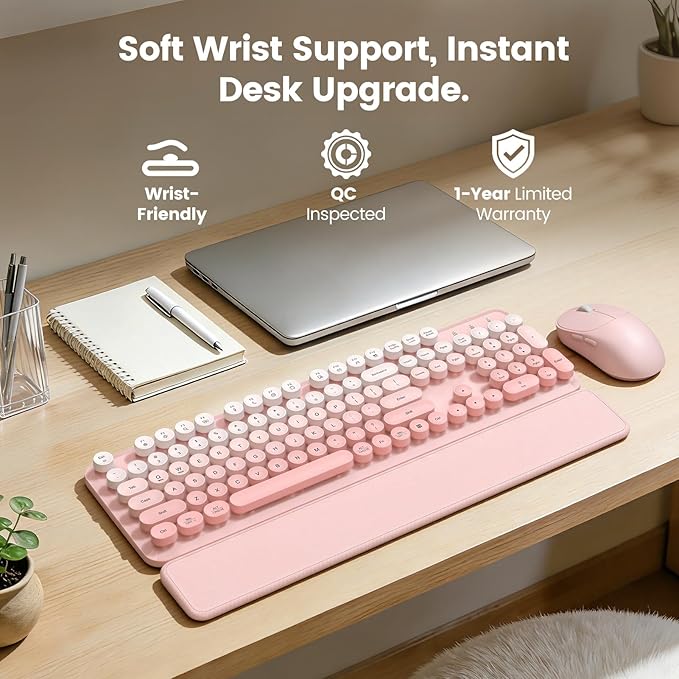 Wireless Keyboard and Mouse Combo, Magnetic Soft-Touch Wrist Rest, Round Keycaps - Image 2