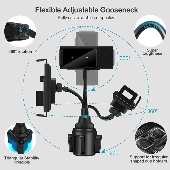 Wireless Car Charger for Z Fold 6/5/4/3, Dual Coil Cup Holder Phone Mount for - Image 2