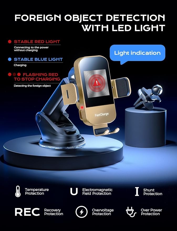 Wireless Car Charger, 15W Fast Charging Auto Clamping Car Charger Phone Mount - Image 9