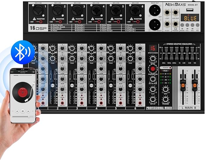 Professional Audio Mixer, 6 Channel Audio Interface Sound Board Mixing Console by PROFESSIONALAUDIOEQUIPMENT