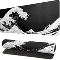 Japanese Sea Wave Large Mouse Pad, Abstract Black Gaming Mousepad, Extended by Siski