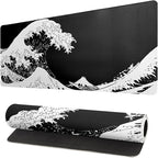 Japanese Sea Wave Large Mouse Pad, Abstract Black Gaming Mousepad, Extended by Siski