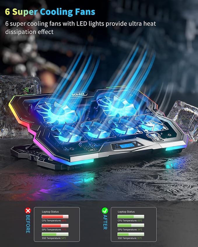 KeiBn Upgrade Laptop Cooling Pad A13, RGB Lights Laptop Cooler 6 Fans - Image 2