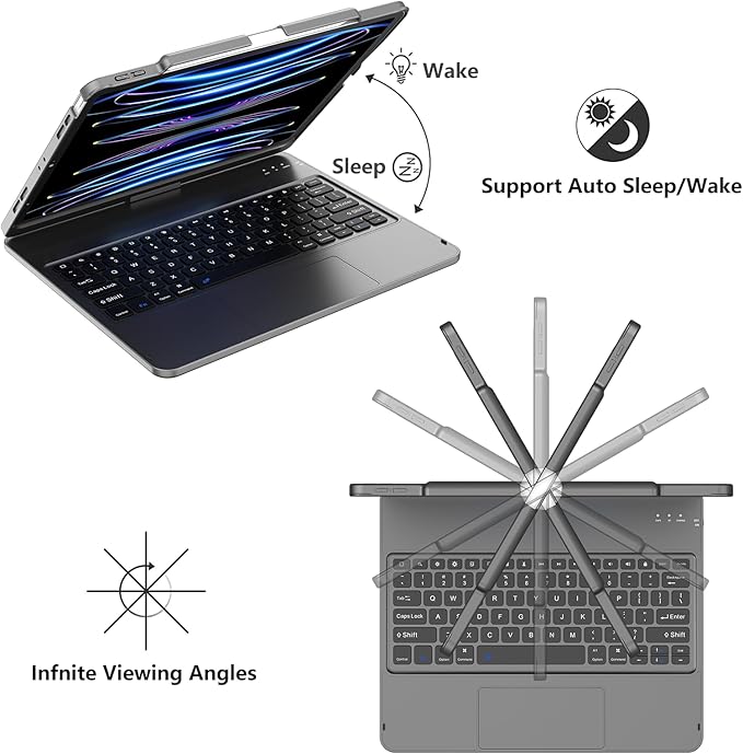 GGH Touch for iPad Keyboard Case Air 13 &12.9 iPad Pro, 360° Rotatable - Image 6