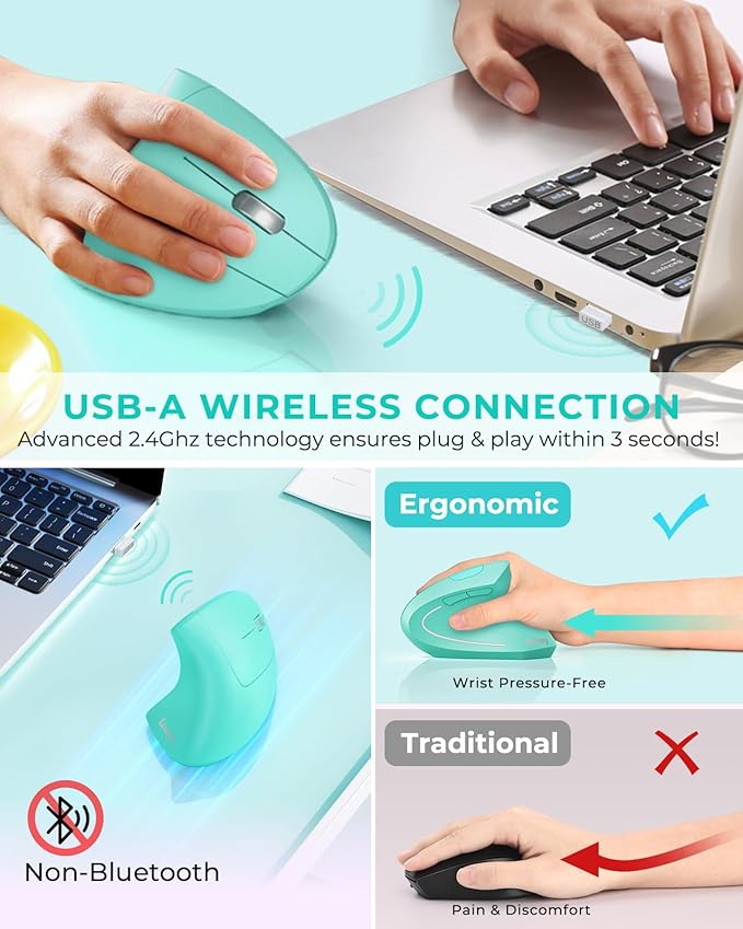 Lekvey Ergonomic Mouse, Vertical Wireless Mouse Rechargeable 2.4 GHz Optical - Image 3