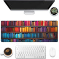 Large Gaming Mouse Pad for Desk, Bookshelves Full of Books Desk Mat, Colorful by Eflxamz
