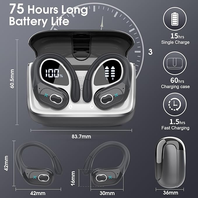 Wireless Earbuds 75hrs Bluetooth 5.4 Headphone Sport, 2026 Bluetooth Earbuds - Image 2