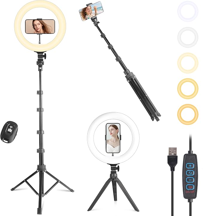UEGOGO 10'' Ring Light with 72'' Tripod Stand, Dimmable LED Ringlight by UEGOGO