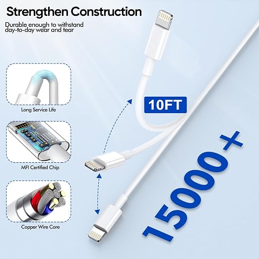 iPhone Charger, 2 Pack 10ft iPhone Charger Data Sync Transfer Lightning Cable - Image 2
