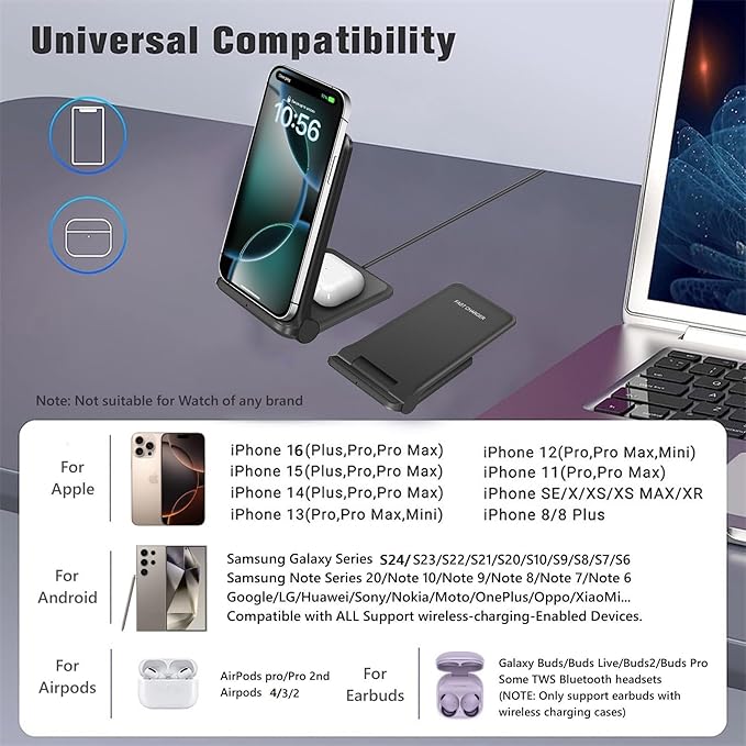 25W Wireless Charger, Foldable 2 in 1 Wireless Charging Station - Image 3