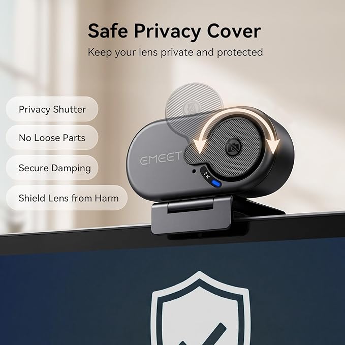 EMEET C100 2K Webcam for PC, Built-in Mic, Rotating Privacy Cover, Portable - Image 4
