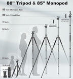 80/85 inches Heavy Duty Tripod for Camera and Phone, DSLR Binoculars Spotting - Image 8