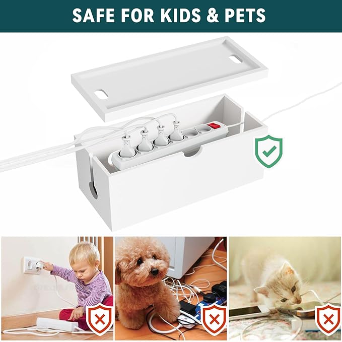 Bamboo Cable Management Box, Large Cord Organizer Box Cable Box to Hide Wires & - Image 2