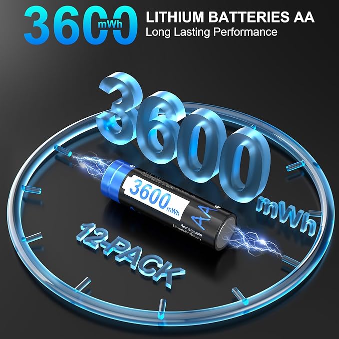 A Artman Rechargeable Lithium AA Batteries 12 Pack - Image 2