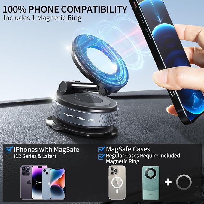 Vacuum Suction Magnetic Phone Holder, 2025 Upgraded Vacuum Suction Cup Mount - Image 3