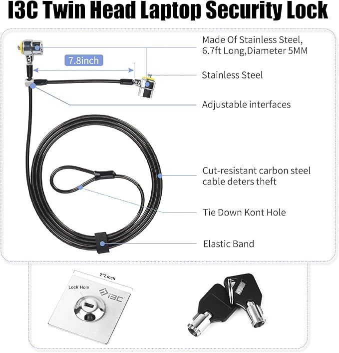 I3C Laptop Lock, Combination Security Lock Cable - Image 2