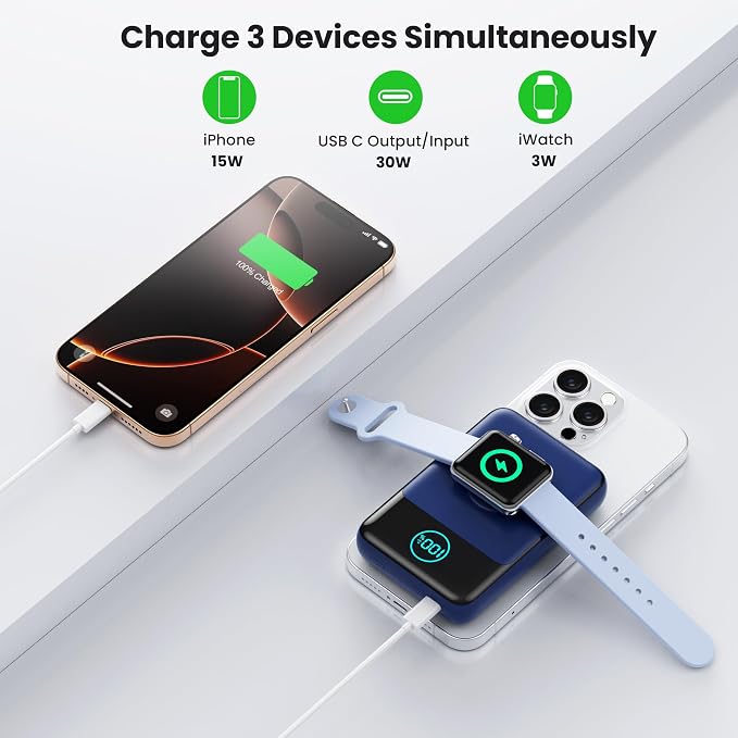 Magnetic Portable Charger for iPhone, 3-in-1 10800mAh Qi2 15W Wireless Power - Image 6