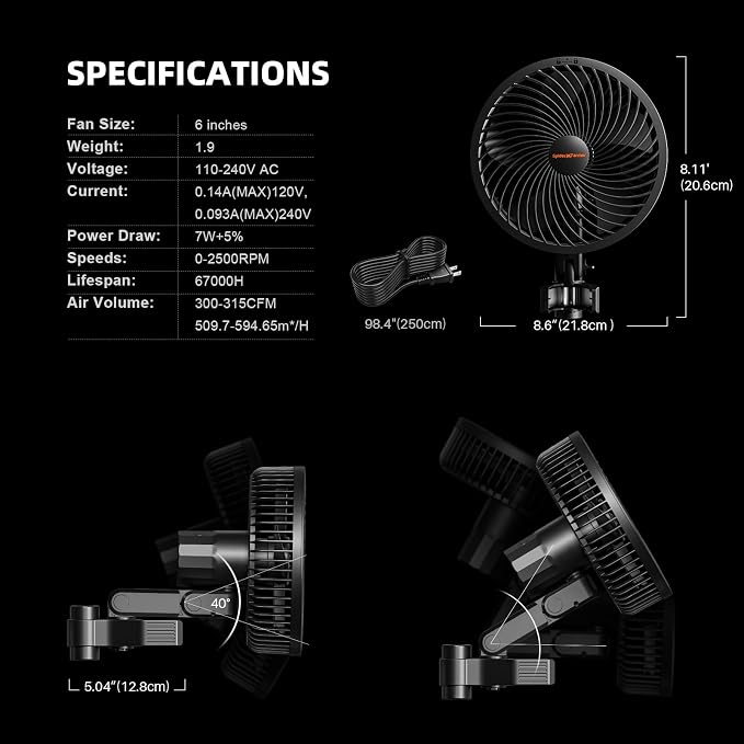 Spider Farmer 2-Pack Grow Tent Clip Fan 6", EC Motor, Custom 10 Dynamic Wind - Image 7