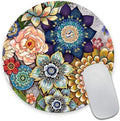 Round Mouse Pad, Boho Floral Mouse Pad, Washable Round Mousepad by Armanza